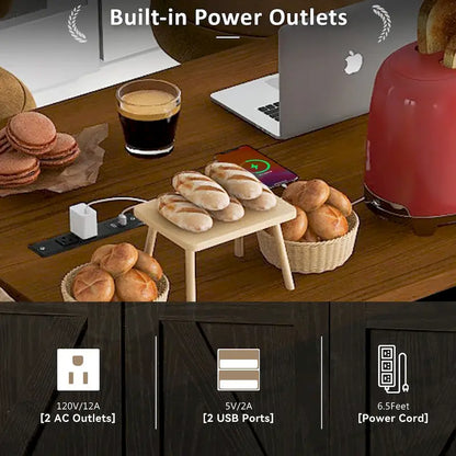 53.5 Farmhouse Kitchen Island with Power Outlet, Drop Leaf & Mobile Storage