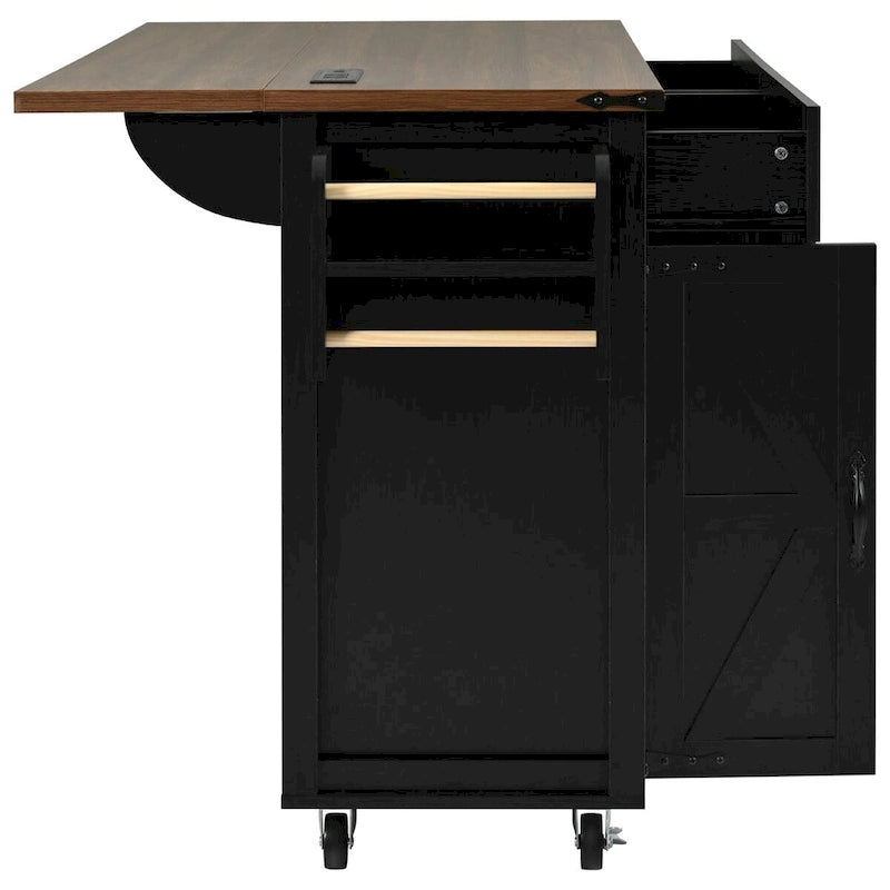 53.5 Farmhouse Kitchen Island with Power Outlet, Drop Leaf & Mobile Storage