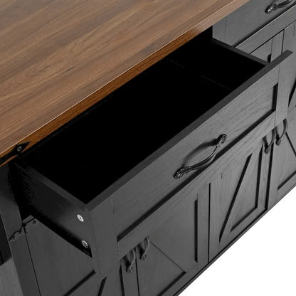 53.5 Farmhouse Kitchen Island with Power Outlet, Drop Leaf & Mobile Storage