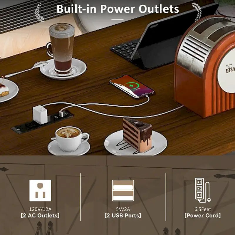 53.5 Farmhouse Kitchen Island with Power Outlet, Drop Leaf & Mobile Storage