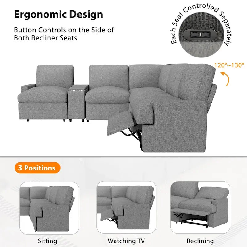 104 Power Recliner Corner Sofa Home Theater Reclining Sofa Sectional Couches with Storage Box, Cup Holders, USB Ports