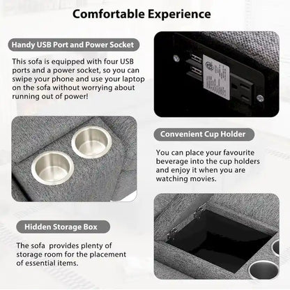 104 Power Recliner Corner Sofa Home Theater Reclining Sofa Sectional Couches with Storage Box, Cup Holders, USB Ports