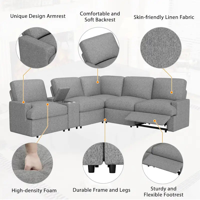 104 Power Recliner Corner Sofa Home Theater Reclining Sofa Sectional Couches with Storage Box, Cup Holders, USB Ports