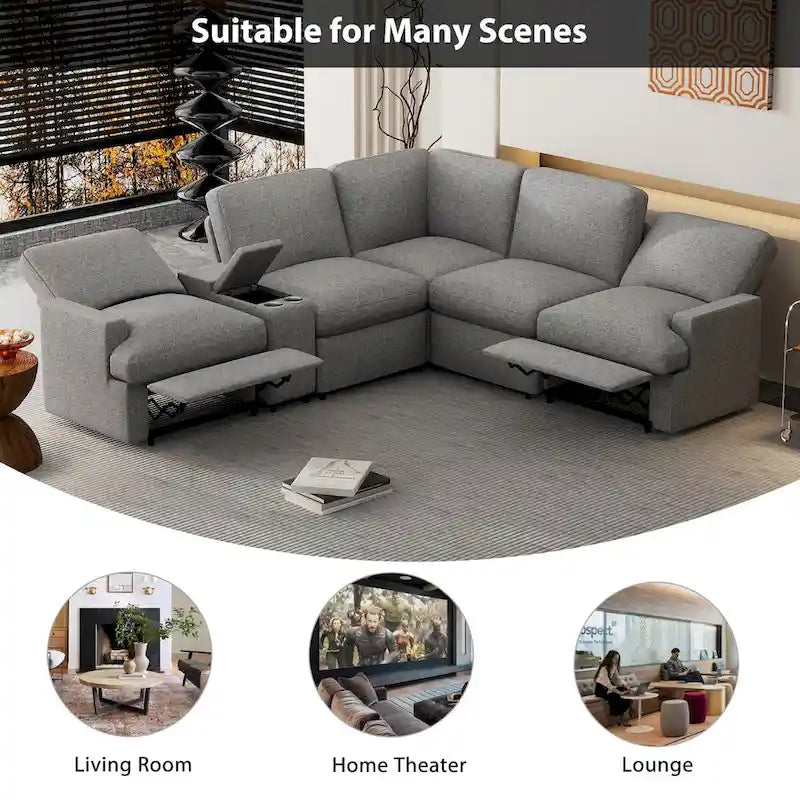 104 Power Recliner Corner Sofa Home Theater Reclining Sofa Sectional Couches with Storage Box, Cup Holders, USB Ports