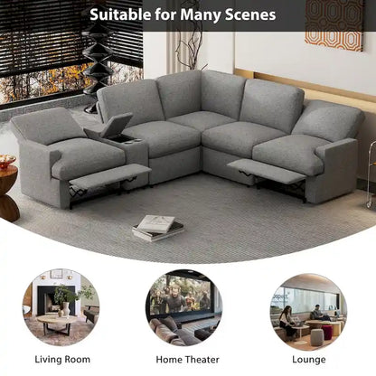 104 Power Recliner Corner Sofa Home Theater Reclining Sofa Sectional Couches with Storage Box, Cup Holders, USB Ports