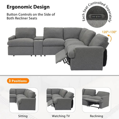 104 Power Recliner Corner Sofa Home Theater Reclining Sofa Sectional Couches with Storage Box, Cup Holders, USB Ports