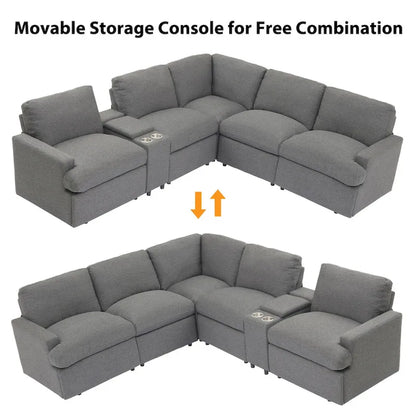 104 Power Recliner Corner Sofa Home Theater Reclining Sofa Sectional Couches with Storage Box, Cup Holders, USB Ports