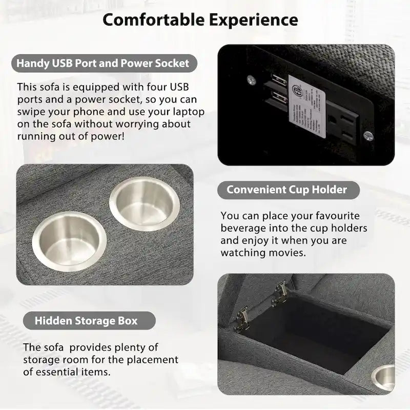 104 Power Recliner Corner Sofa Home Theater Reclining Sofa Sectional Couches with Storage Box, Cup Holders, USB Ports