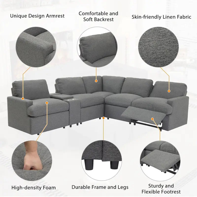 104 Power Recliner Corner Sofa Home Theater Reclining Sofa Sectional Couches with Storage Box, Cup Holders, USB Ports