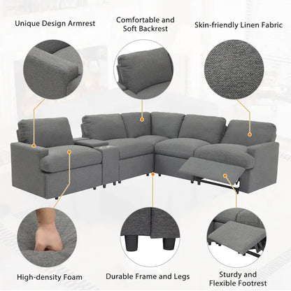 104 Power Recliner Corner Sofa Home Theater Reclining Sofa Sectional Couches with Storage Box, Cup Holders, USB Ports