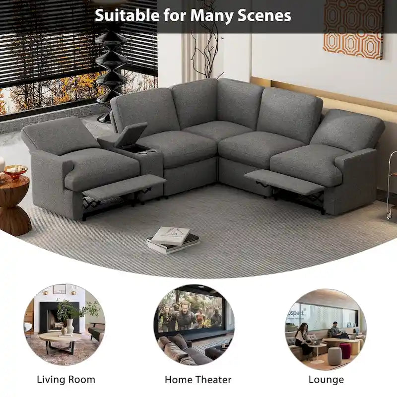 104 Power Recliner Corner Sofa Home Theater Reclining Sofa Sectional Couches with Storage Box, Cup Holders, USB Ports