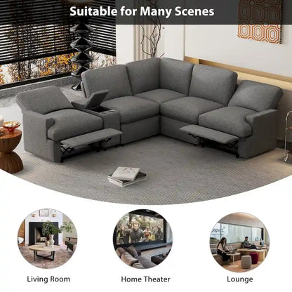 104 Power Recliner Corner Sofa Home Theater Reclining Sofa Sectional Couches with Storage Box, Cup Holders, USB Ports