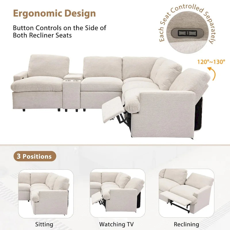 104 Power Recliner Corner Sofa Home Theater Reclining Sofa Sectional Couches with Storage Box, Cup Holders, USB Ports