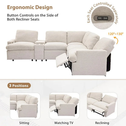 104 Power Recliner Corner Sofa Home Theater Reclining Sofa Sectional Couches with Storage Box, Cup Holders, USB Ports