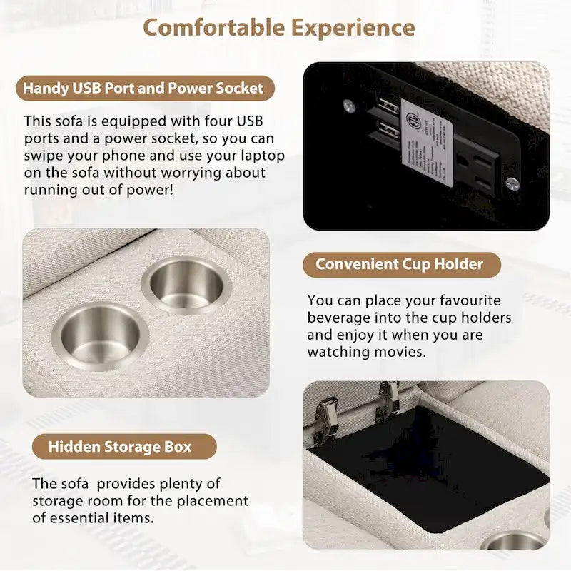 104 Power Recliner Corner Sofa Home Theater Reclining Sofa Sectional Couches with Storage Box, Cup Holders, USB Ports