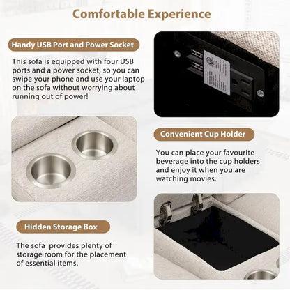 104 Power Recliner Corner Sofa Home Theater Reclining Sofa Sectional Couches with Storage Box, Cup Holders, USB Ports