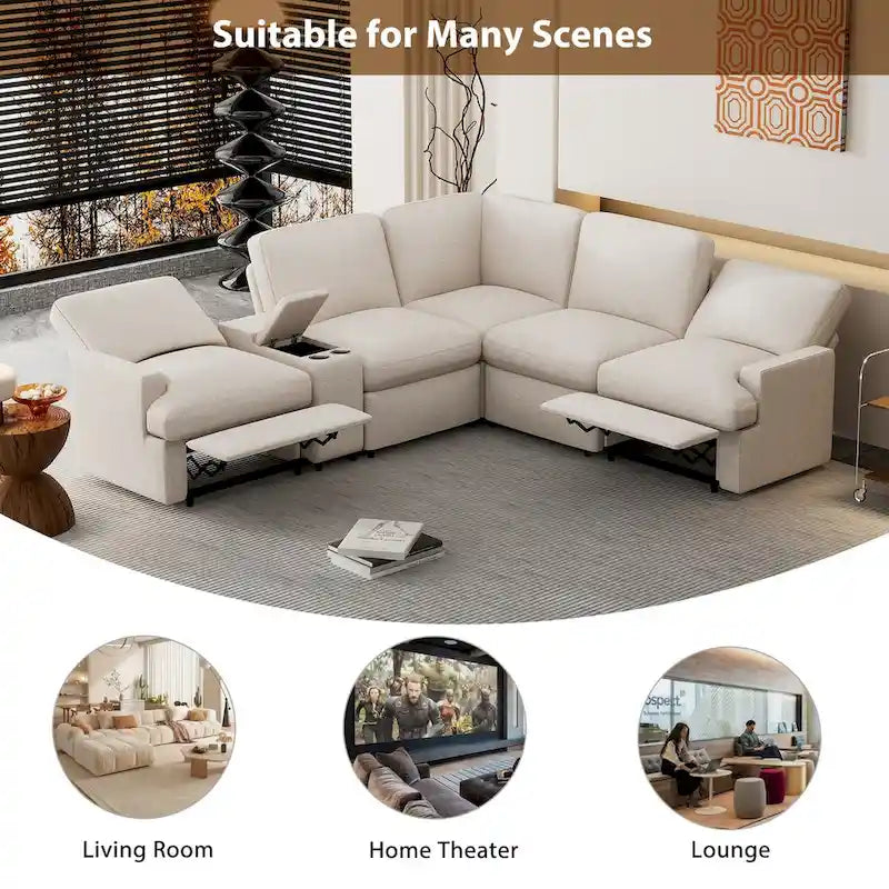 104 Power Recliner Corner Sofa Home Theater Reclining Sofa Sectional Couches with Storage Box, Cup Holders, USB Ports