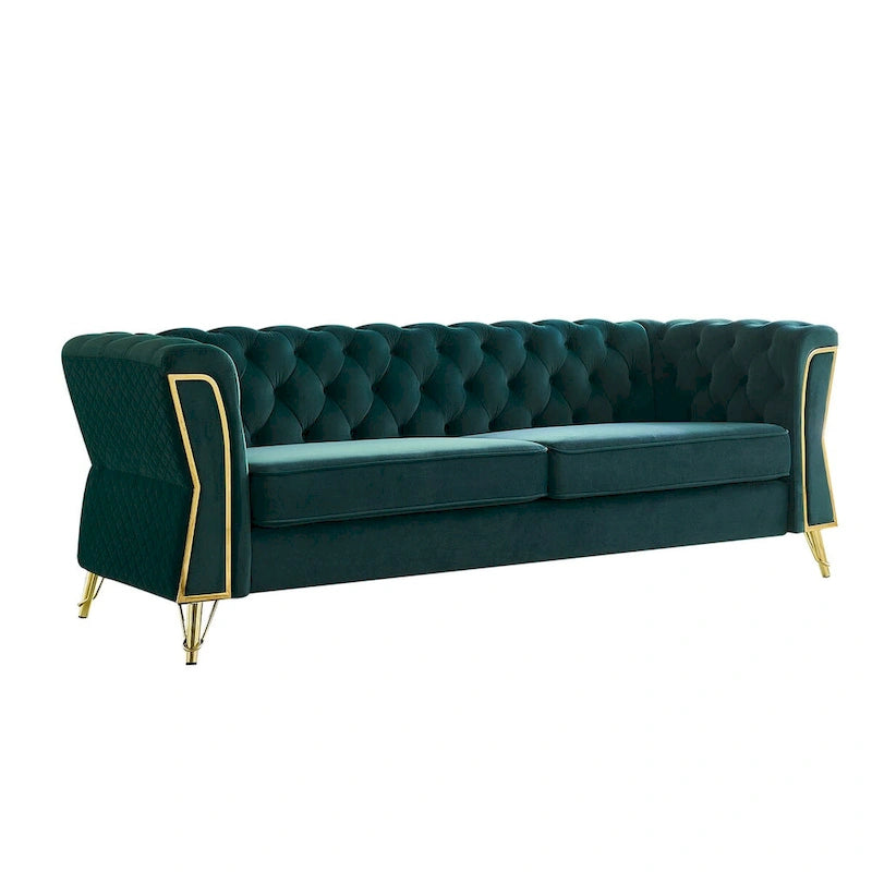 Modern Tufted Velvet Sofa 87.4 inch for Living Room