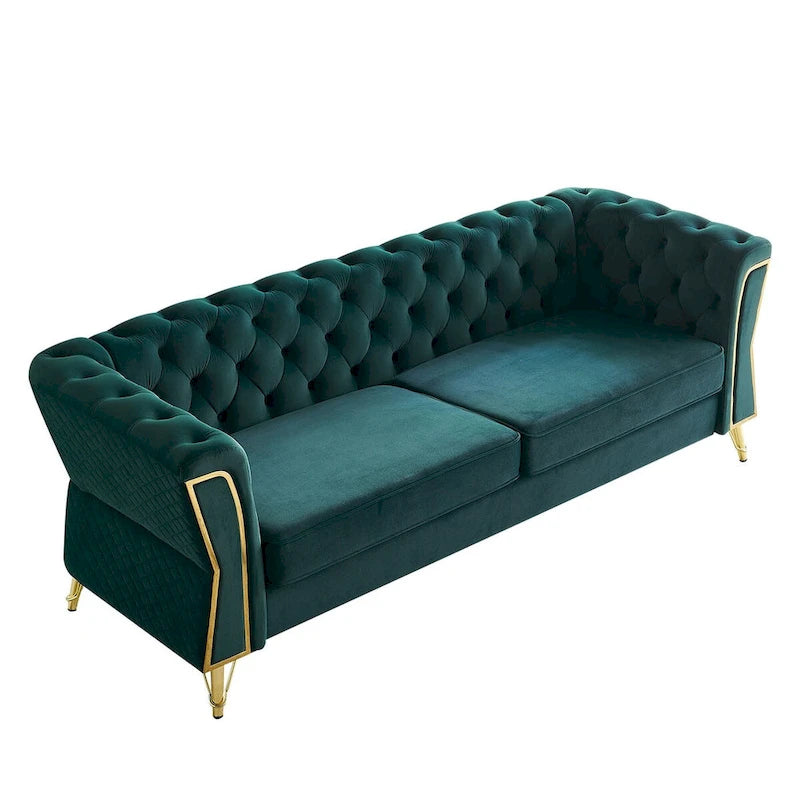 Modern Tufted Velvet Sofa 87.4 inch for Living Room