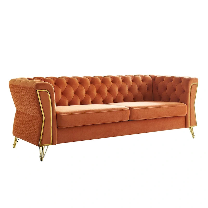 Modern Tufted Velvet Sofa 87.4 inch for Living Room