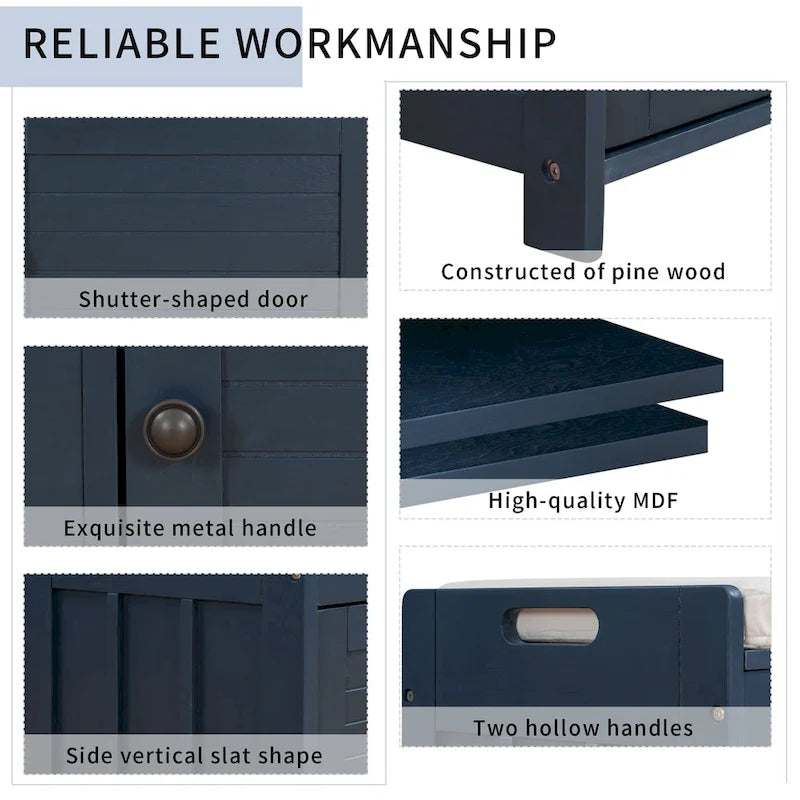 Storage Shoes Bench with 3 Shutter-shaped Doors and Removable Cushion