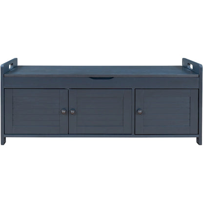 Storage Shoes Bench with 3 Shutter-shaped Doors and Removable Cushion