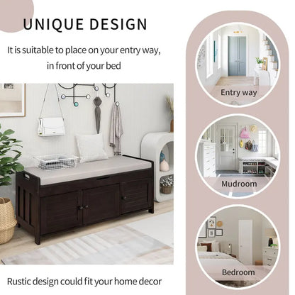 Storage Shoes Bench with 3 Shutter-shaped Doors and Removable Cushion