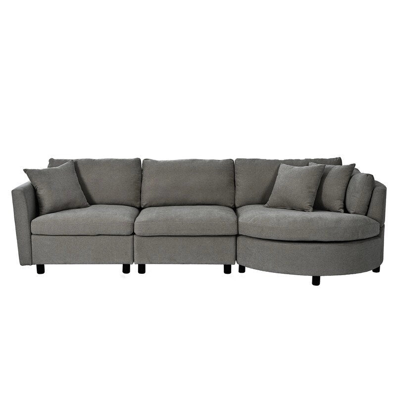 Modern Cushioned Combination Sofas with 3 Pillows and Curved Seat