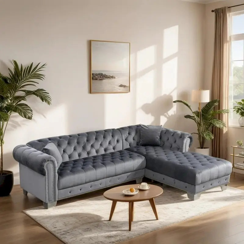 4-seat Velvet Reversible Sectional Sofa with Chasie Convertible L Shaped