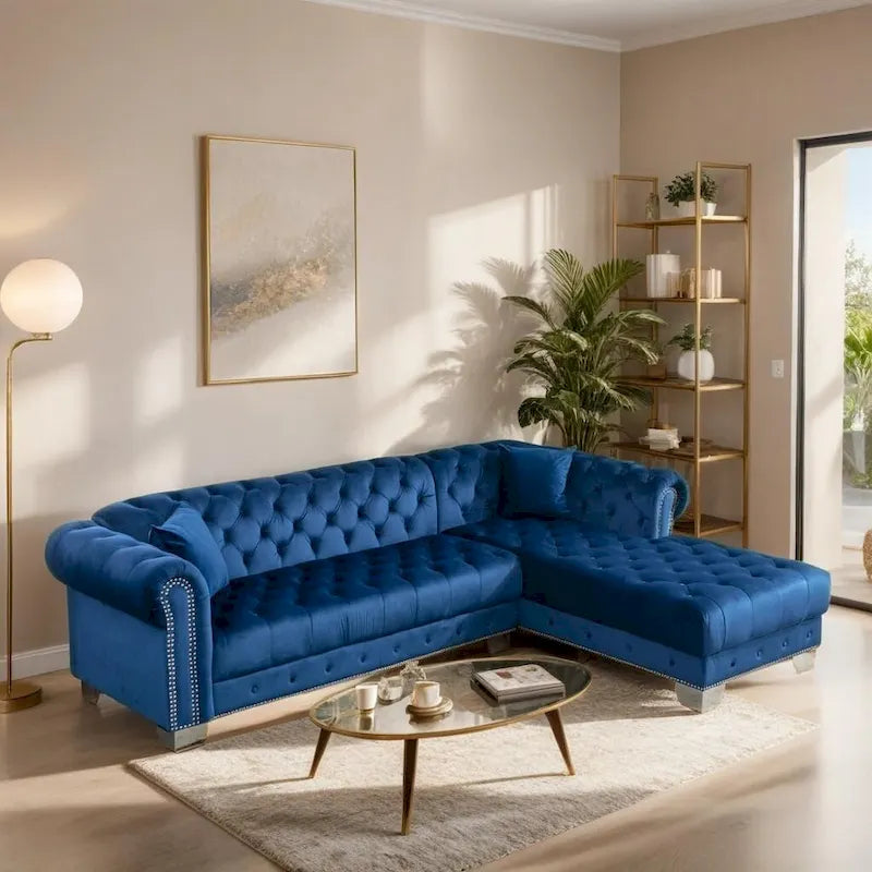 4-seat Velvet Reversible Sectional Sofa with Chasie Convertible L Shaped