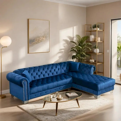 4-seat Velvet Reversible Sectional Sofa with Chasie Convertible L Shaped