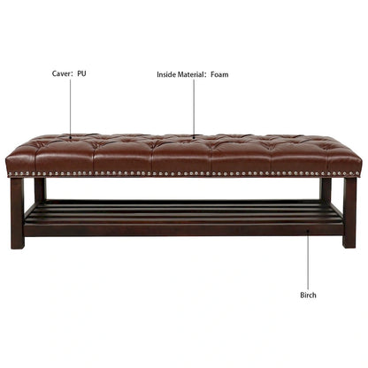 Wooden Base Upholstered Bench for Bedroom for Entryway,60 with Nailhead Trim and Shelf