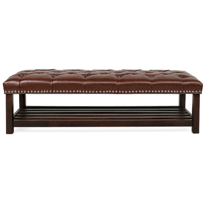 Wooden Base Upholstered Bench for Bedroom for Entryway,60 with Nailhead Trim and Shelf