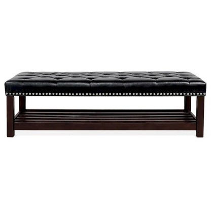 Wooden Base Upholstered Bench for Bedroom for Entryway,60 with Nailhead Trim and Shelf