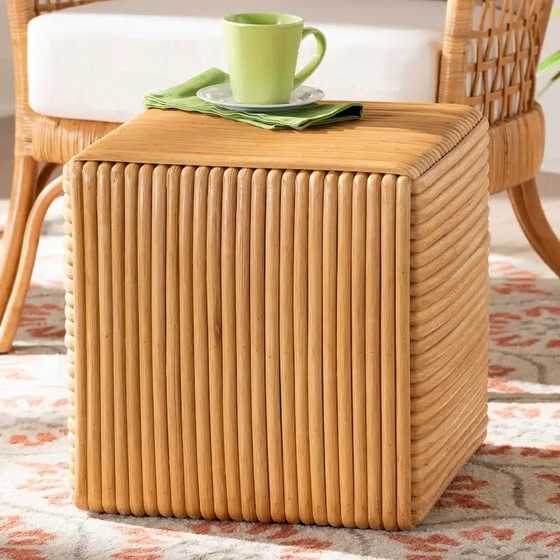 Karina Bohemian Light Honey Rattan Footstool