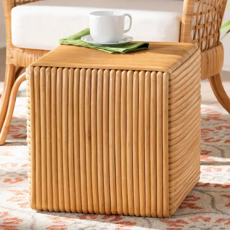Karina Bohemian Light Honey Rattan Footstool