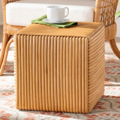 Karina Bohemian Light Honey Rattan Footstool