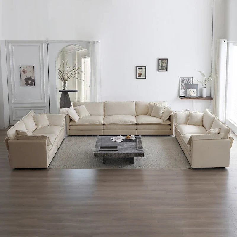 3-Piece Sofa Set Oversized Sofa Comfy Chenille Deep Seat Sofa Couch with 2 Loveseat and 3 Seater Sofa