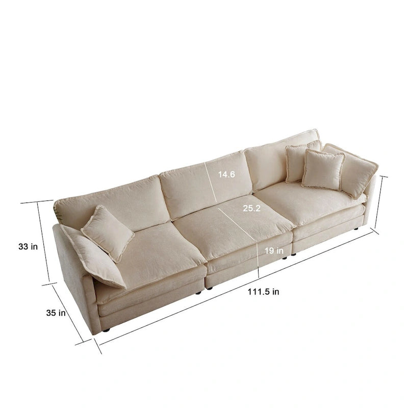3-Piece Sofa Set Oversized Sofa Comfy Chenille Deep Seat Sofa Couch with 2 Loveseat and 3 Seater Sofa