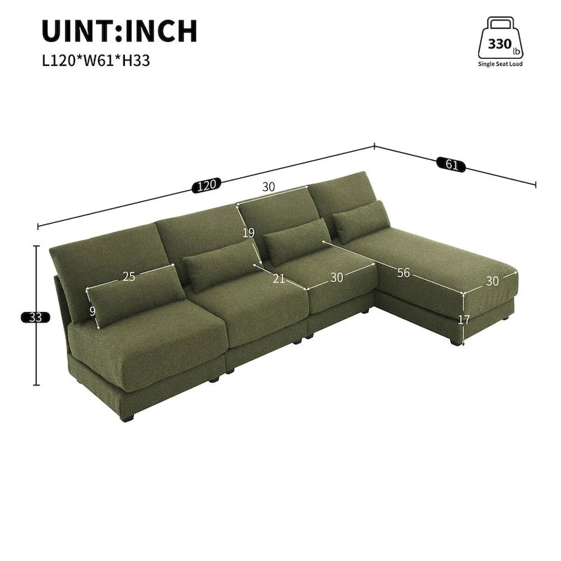 Oversized Deep Seat Sectional Sofa with Reversible Chaise,Convertible L-shaped Couch,Green