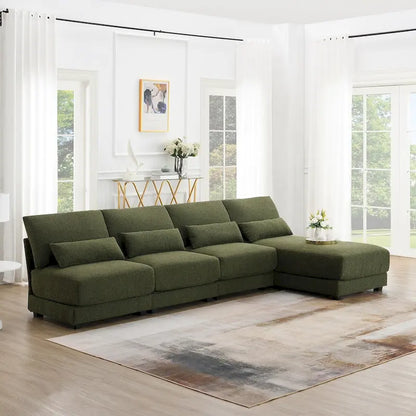 Oversized Deep Seat Sectional Sofa with Reversible Chaise,Convertible L-shaped Couch,Green