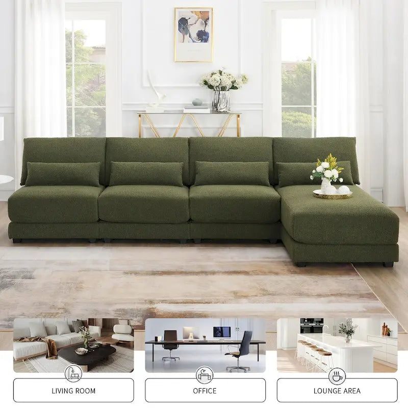 Oversized Deep Seat Sectional Sofa with Reversible Chaise,Convertible L-shaped Couch,Green