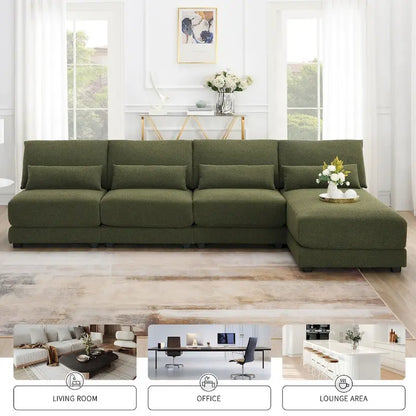 Oversized Deep Seat Sectional Sofa with Reversible Chaise,Convertible L-shaped Couch,Green