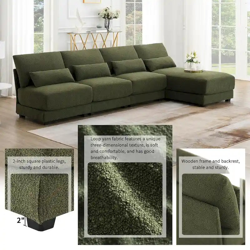 Oversized Deep Seat Sectional Sofa with Reversible Chaise,Convertible L-shaped Couch,Green