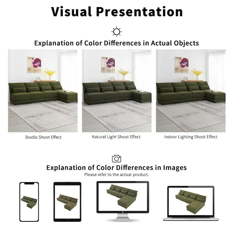 Oversized Deep Seat Sectional Sofa with Reversible Chaise,Convertible L-shaped Couch,Green