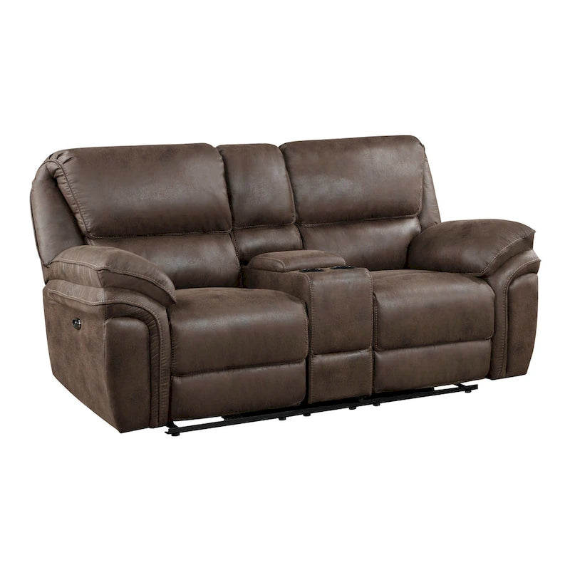 Tony 80 Inch Power Double Recliner Loveseat, Console Cupholders, USB, Brown