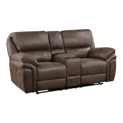 Tony 80 Inch Power Double Recliner Loveseat, Console Cupholders, USB, Brown