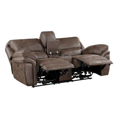 Tony 80 Inch Power Double Recliner Loveseat, Console Cupholders, USB, Brown