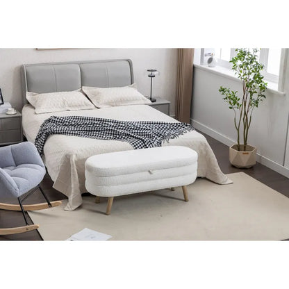 Boucle Fabric Storage Bench For Living Room Bedroom Indoor