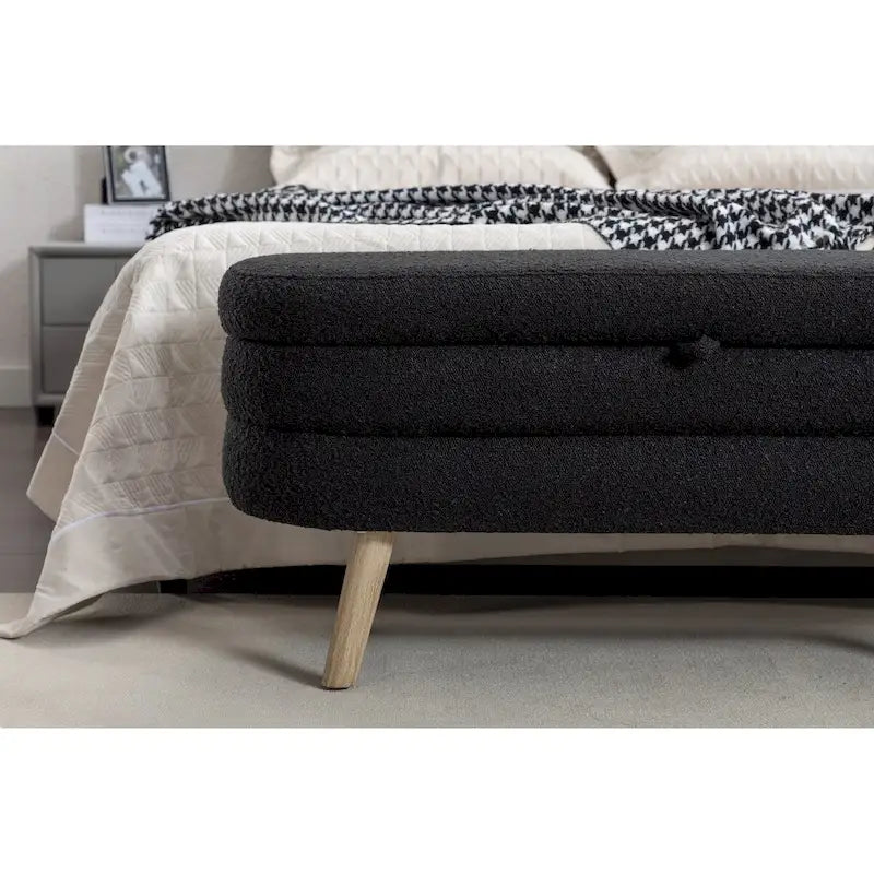 Boucle Fabric Storage Bench For Living Room Bedroom Indoor